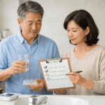 0-소변거품-대표-이미지-욕실에서-건강상태를-점검하는-중년-부부