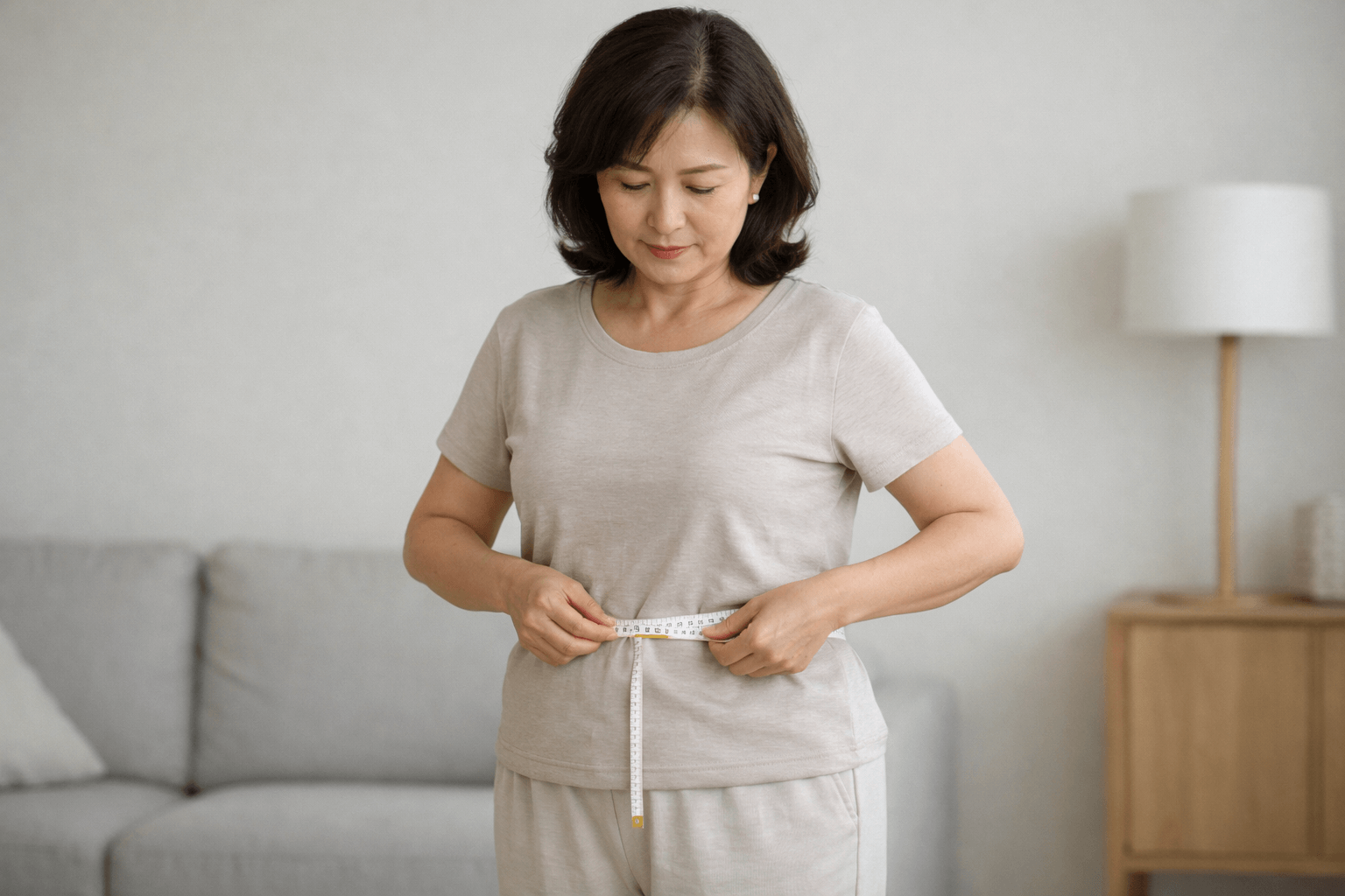 0-난소암복수-대표-이미지-복부팽만-허리둘레-측정-중년-여성