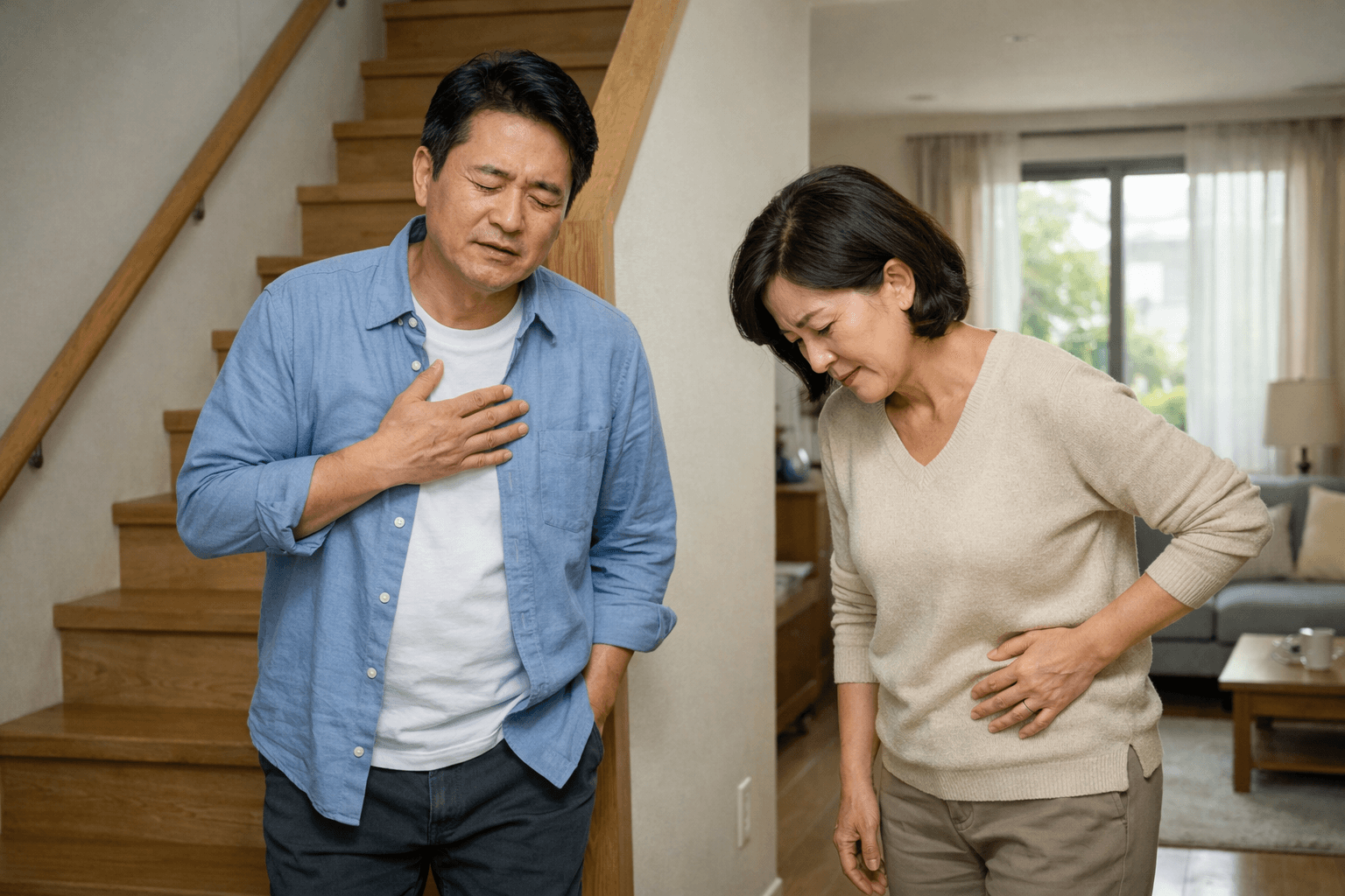 0-심장질환징후-대표-이미지-중년-남녀가-일상에서-몸-변화를-살피는-장면