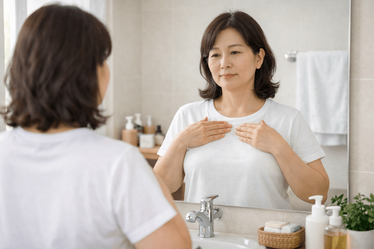 0-유방암신호-대표-이미지-거울-앞-중년여성-자가점검