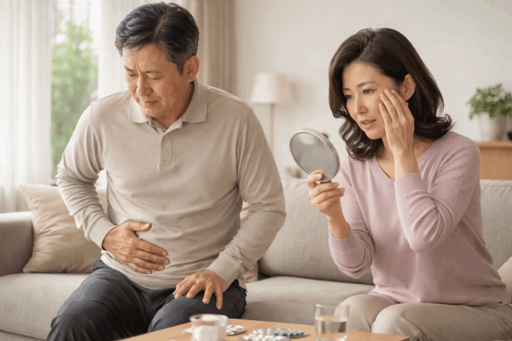 1-간이상신호-초기-변화를-거울로-확인하는-중년-여성