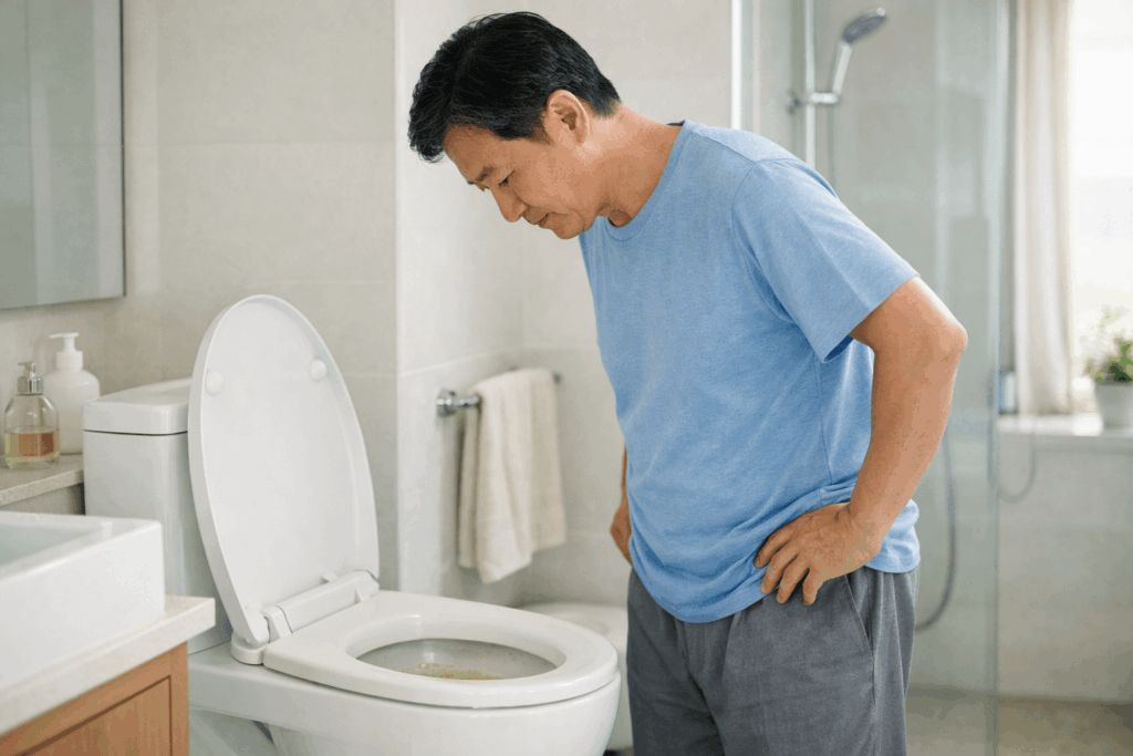 1-소변거품-지속시간을-차분히-확인하는-욕실-장면