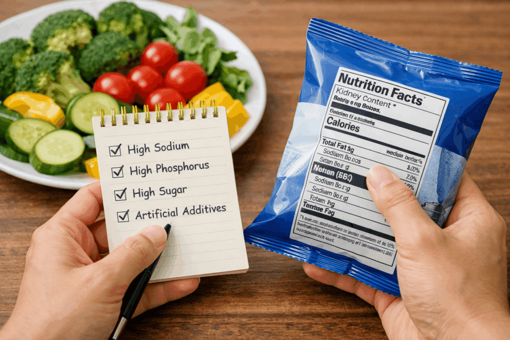 1-신장손상음식-체크리스트-가공식품-성분표-비교-장면