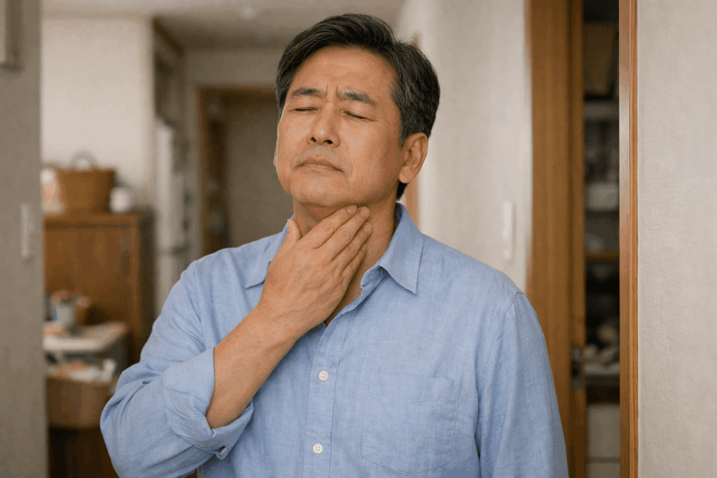 1-심장질환징후-턱과-목-주변-불편감을-느끼는-중년-인물