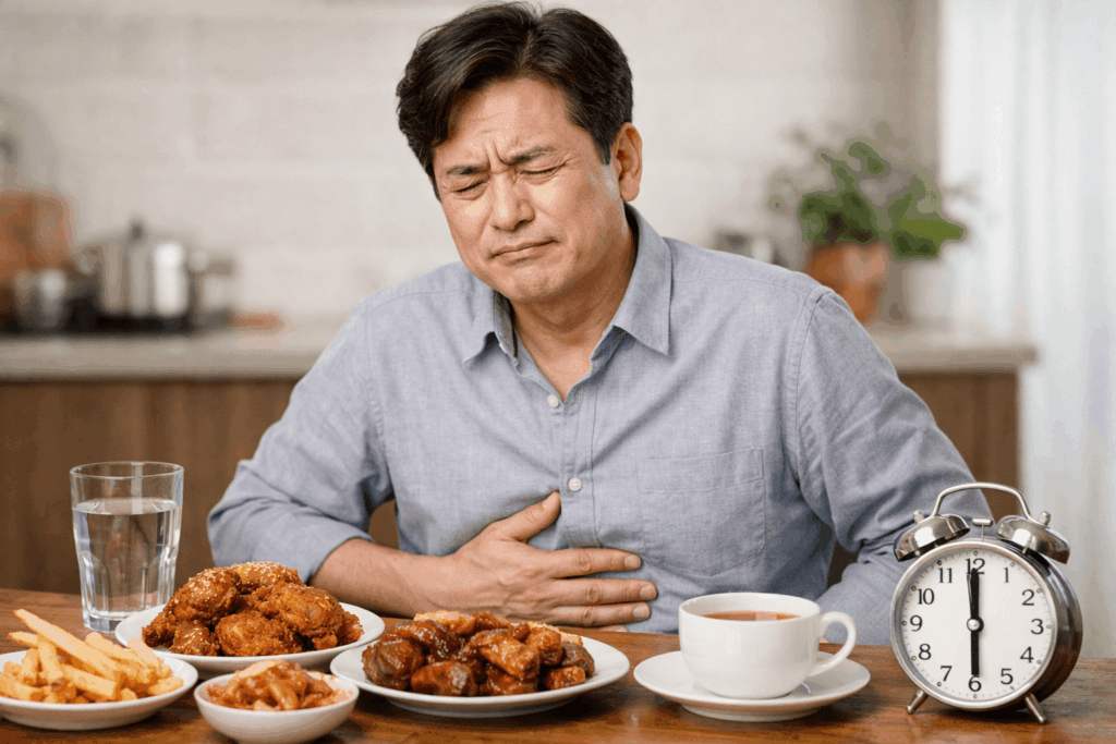 2-간건강-소화불량-식욕저하-복부팽만-생활-점검-장면