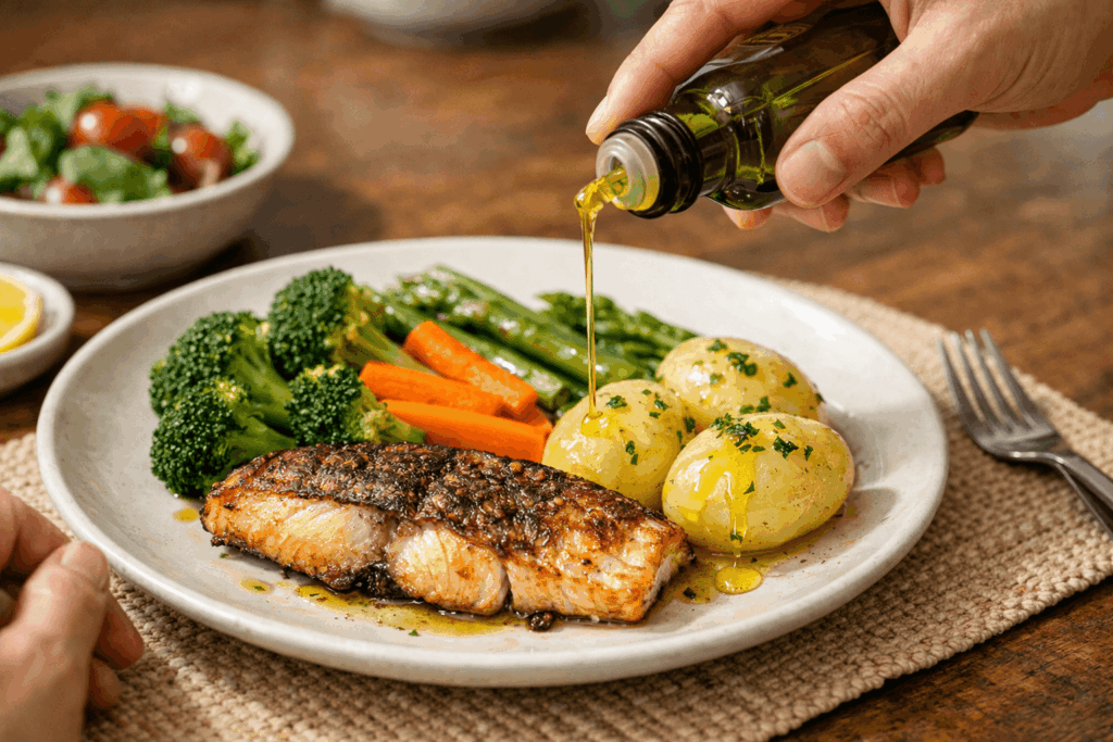 2-기름섭취-올리브유-마무리-사용-식탁-장면