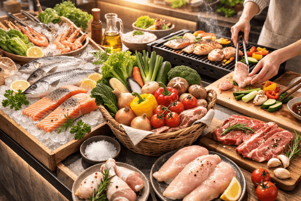 2-단백질-선택-생선과-육류-장보기-기준