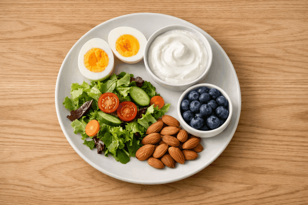 2-아침공복음식-단백질-포만감-혈당-균형-달걀-요거트-채소