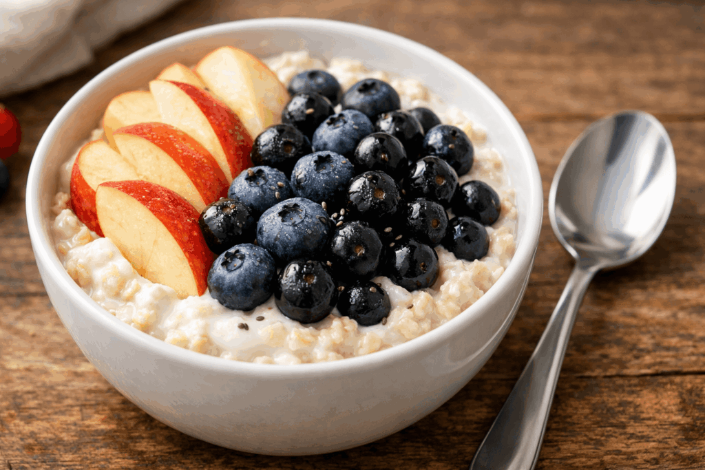 2-아침공복음식-사과-베리-요거트-오트밀-장-리듬-도움