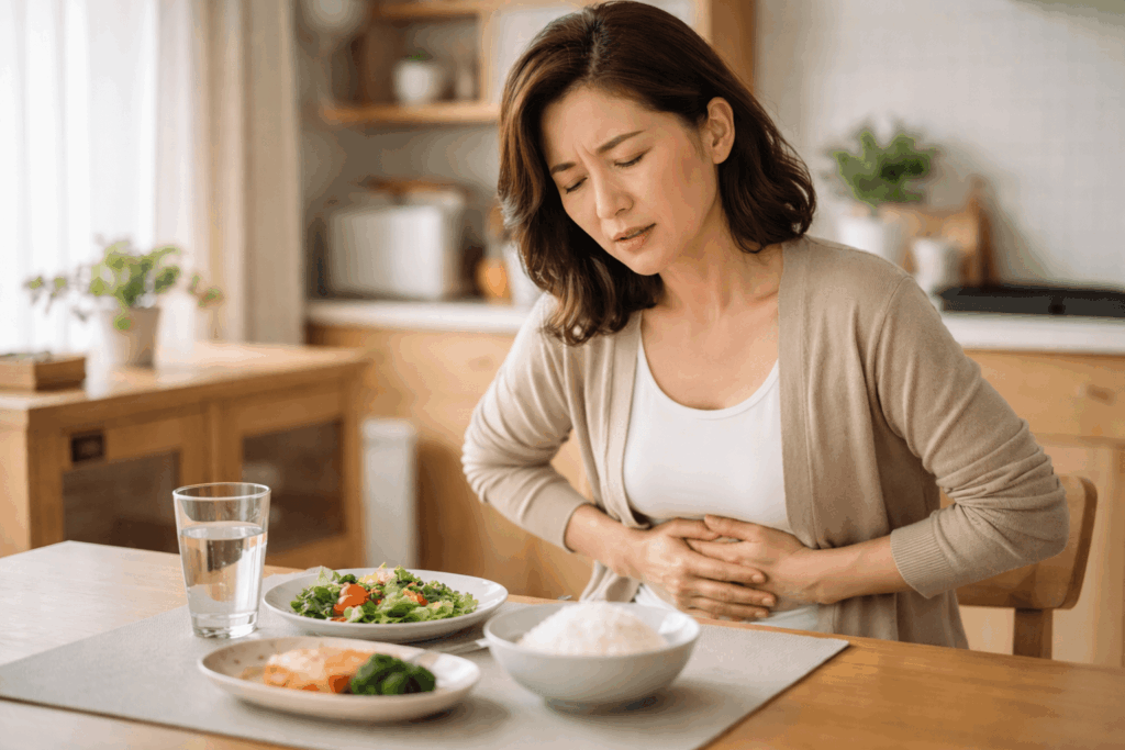 3-간이상신호-복부팽만과-피로를-느끼는-중년-여성