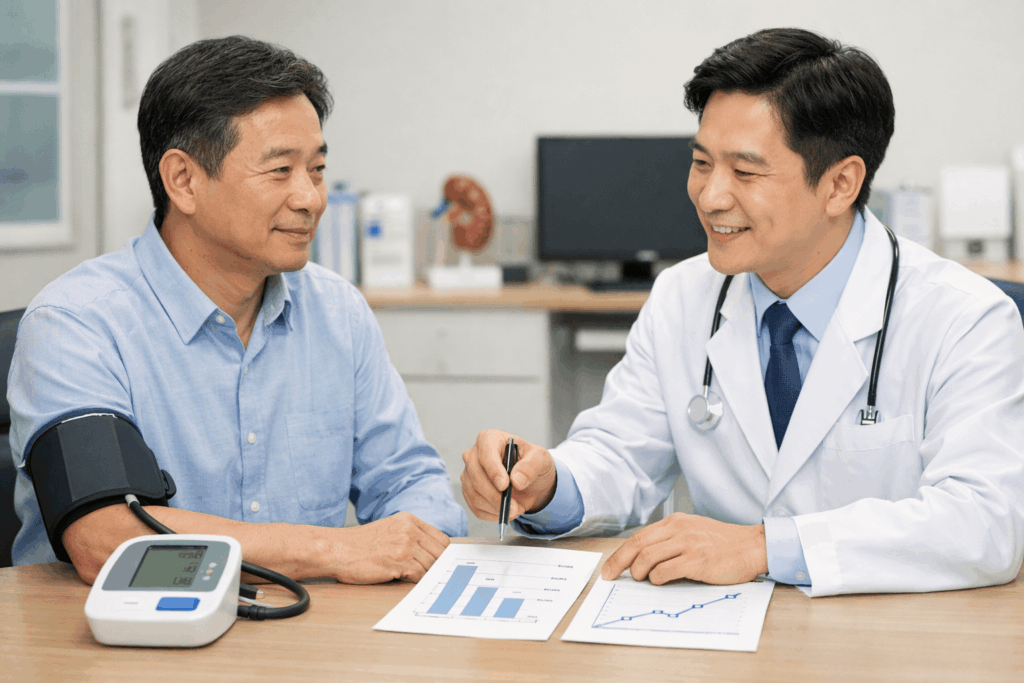 3-신장건강-eGFR과-혈압-검사를-확인하는-진료실-장면