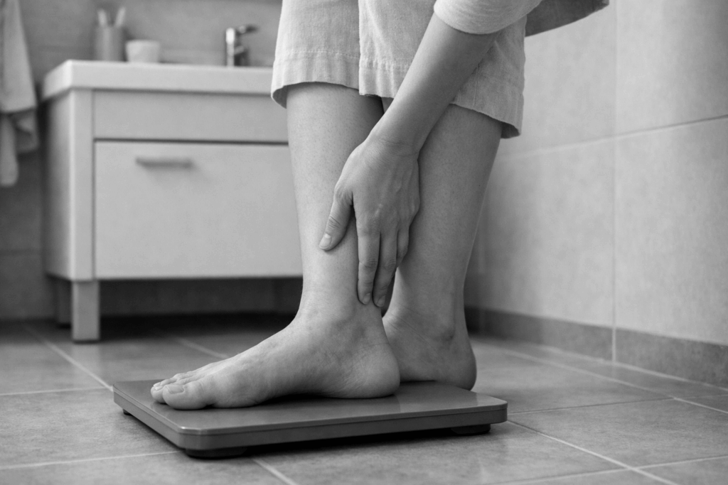 3-심부전증상-다리-부종-아침-체중-측정-루틴-장면