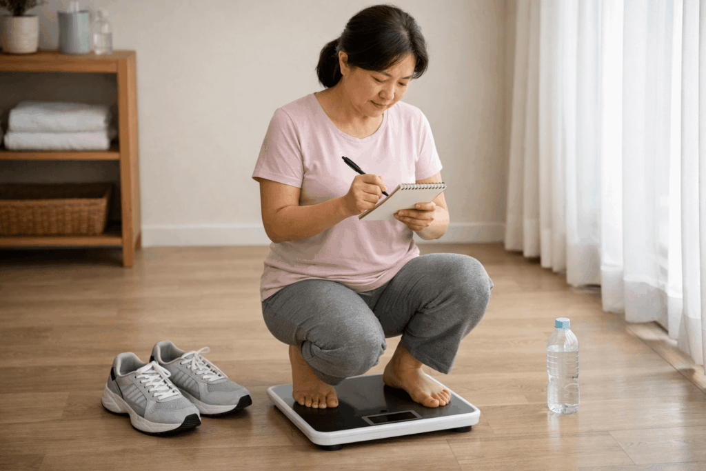 4-대장암초기증상-체중감소-근육감소-루틴-기록-장면