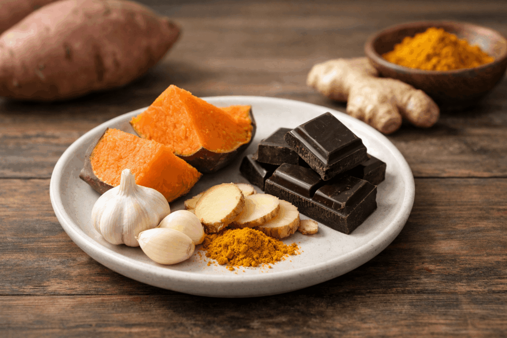 4-덩이줄기-채소-향신료-다크초콜릿-조절