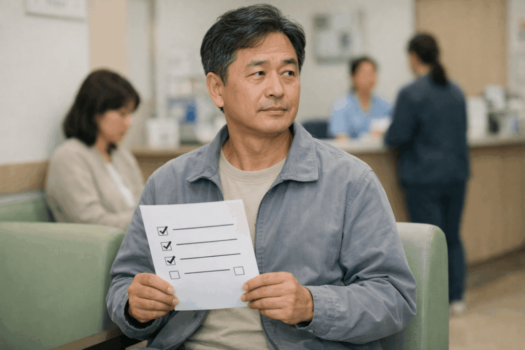 4-소변거품-검사기록을-챙겨-병원에-방문하는-대기실-장면