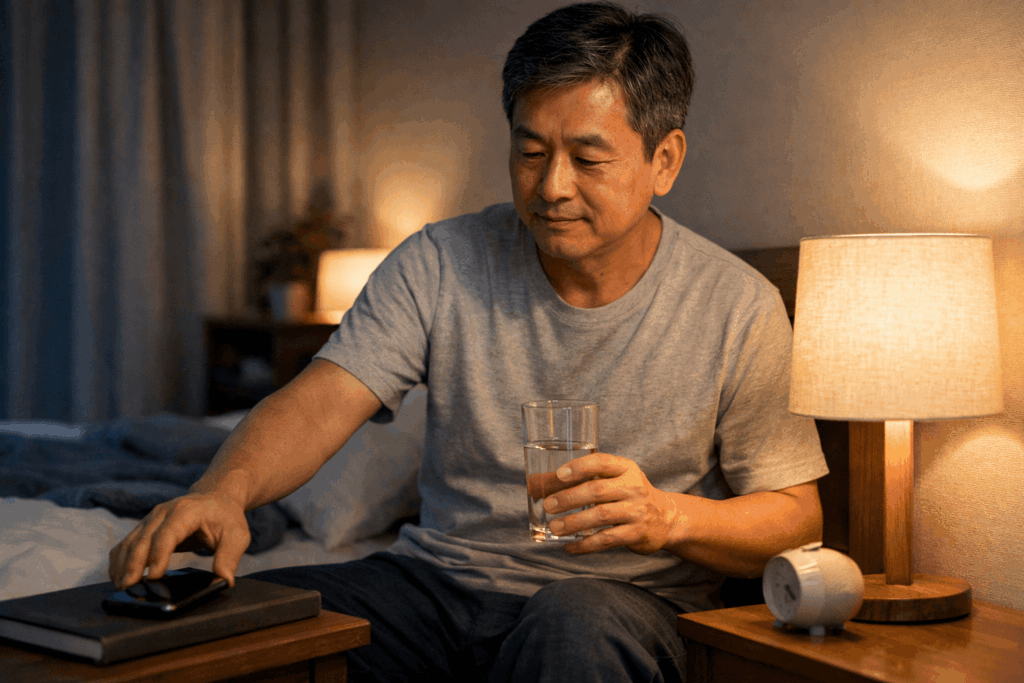 4-신장건강-수면과-스트레스-루틴을-정리하는-저녁-장면