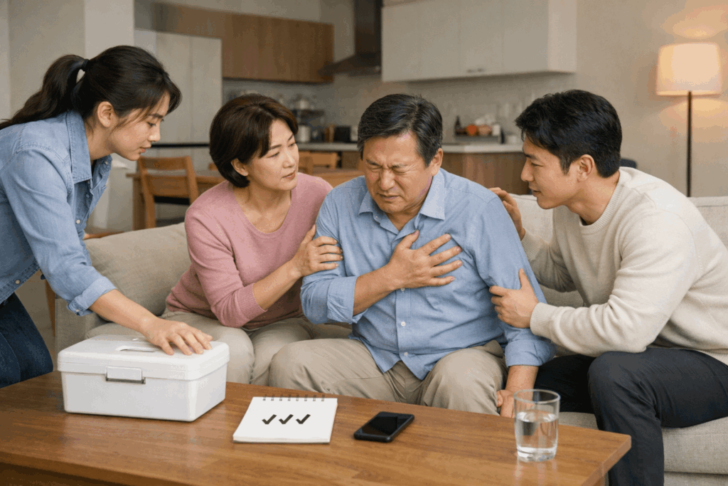 4-심장마비전조증상-가족이-응급-신호를-인지한-거실-상황