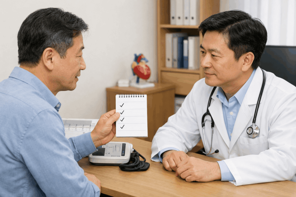 4-심장질환징후-증상-메모를-들고-진료-상담하는-장면