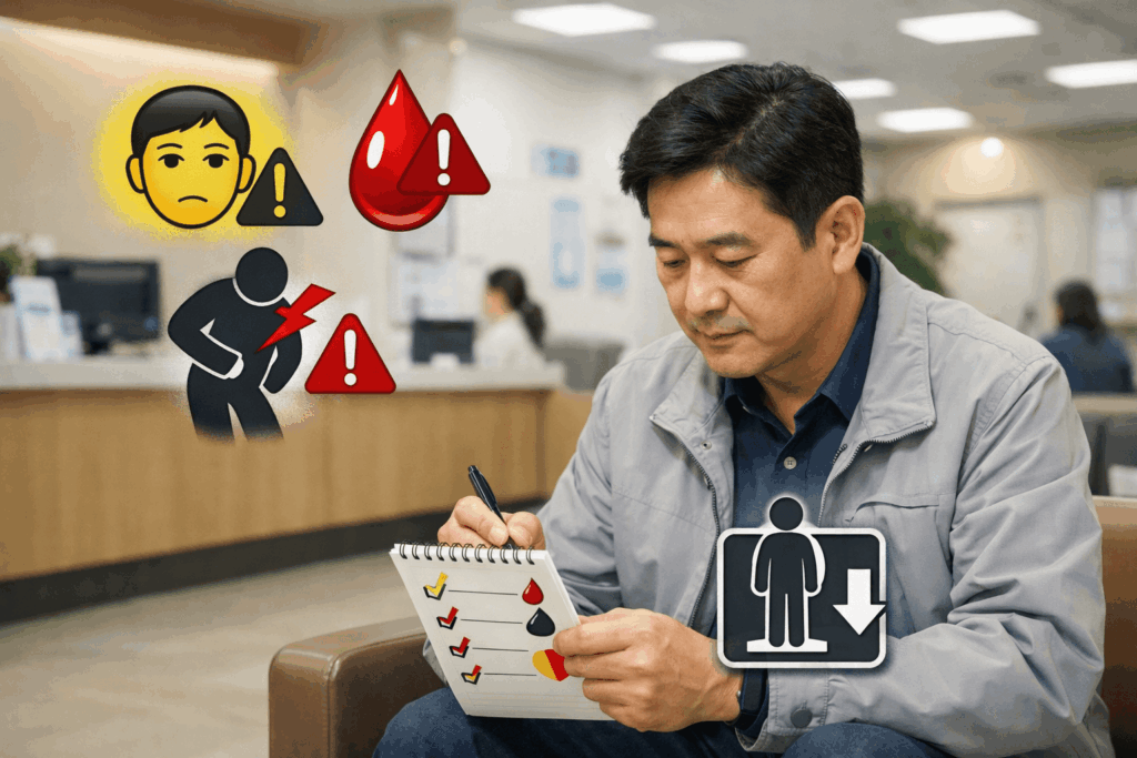 4-암위험신호-황달-출혈-통증-병원준비-장면