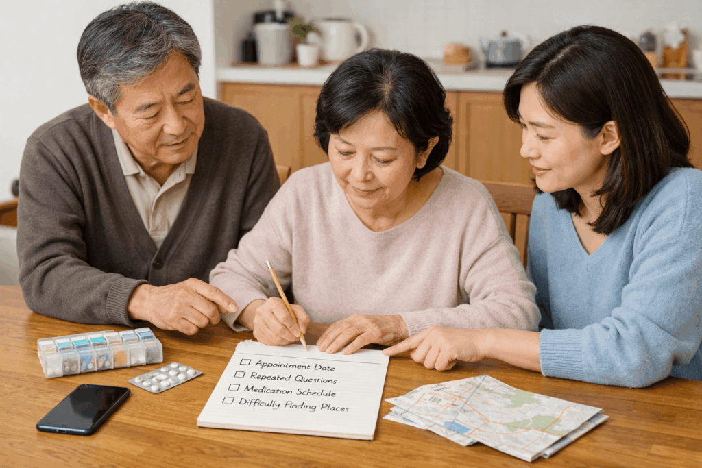 4-치매신호-진료-전-체크리스트를-정리하는-장면