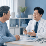 폐암 초기증상과 폐 검진 상담을 받는 50대 한국인 남성