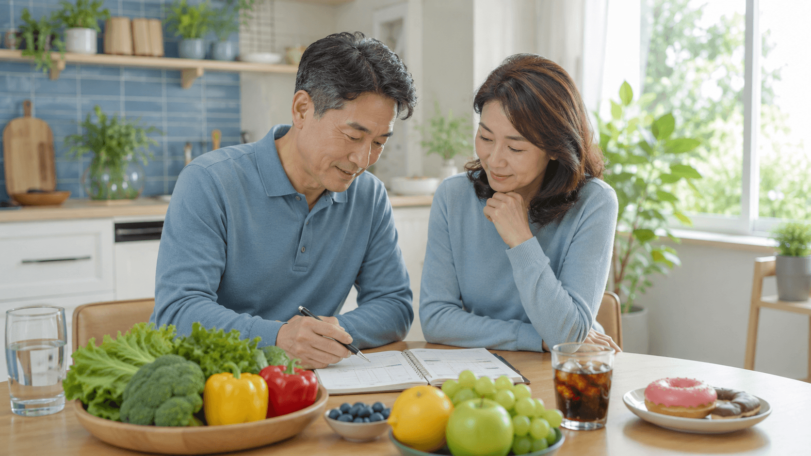 암이 늘어나는 이유와 만성 염증 관리를 위해 생활습관을 점검하는 50대 한국인 부부