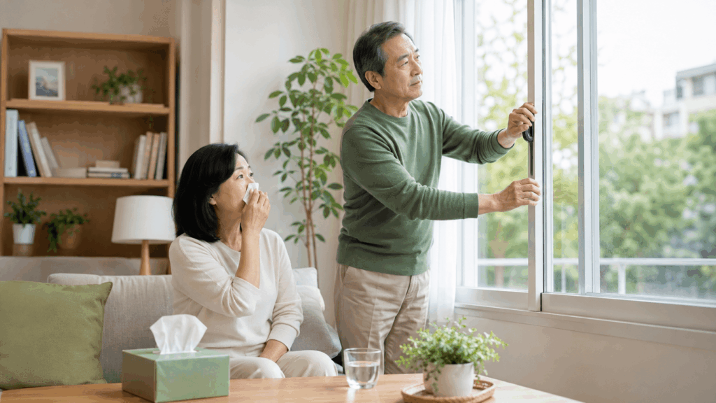 알레르기 비염의 실내와 실외 원인을 생활 속에서 확인하는 40~60대 한국인 부부